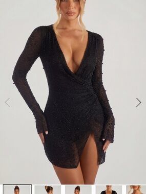 Oh Polly | Dresses | Oh Polly Tivoli Long Sleeve Embellished Cowl Neck Mini  Dress In Black | Poshmark